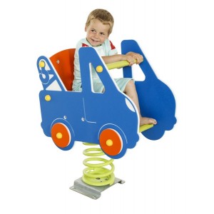 Bujak kaczka na plac zabaw z chłopcem